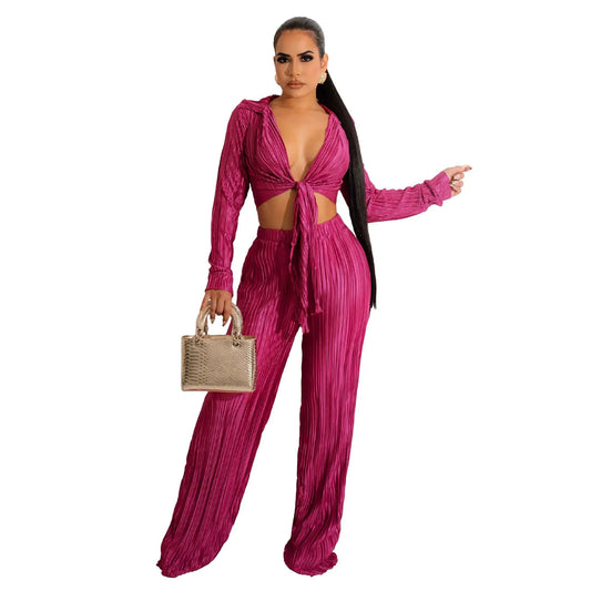 Pleated Lace-up Casual Short Top Suit